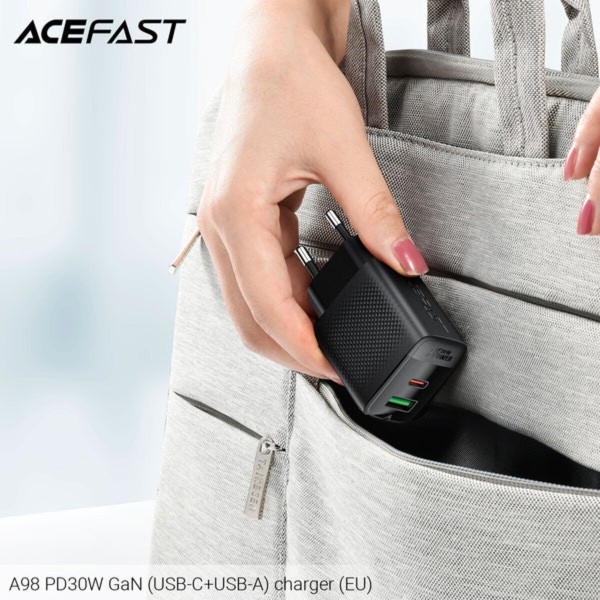 Мережевий зарядний пристрій ACEFAST A98 PD30W GaN (USB-C+USB-A) charger Black (6974316283263)