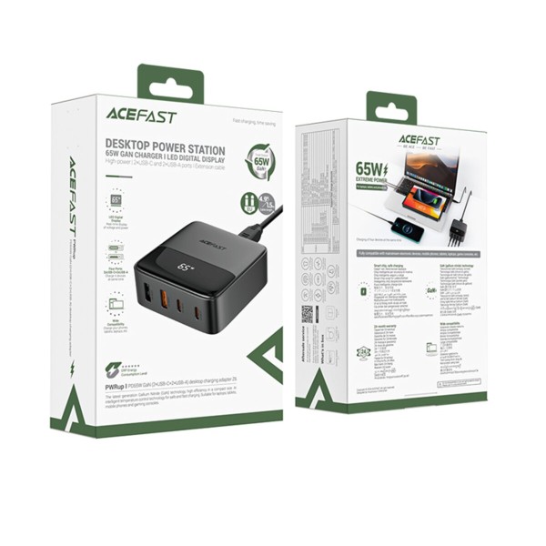 Мережевий зарядний пристрій ACEFAST Z6 PD65W GaN (2*USB-C+2*USB-A) desktop charging adapter Black (6974316283324)