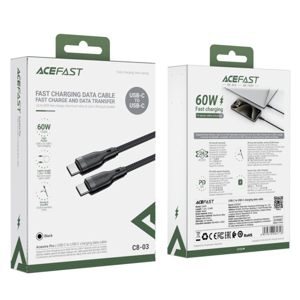 Кабель ACEFAST C8-03 USB-C to USB-C charging data cable Black (6974316282716)