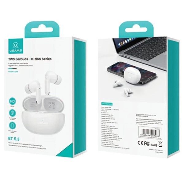 Бездротові навушники Usams USAMS-XD18 TWS Earbuds --X-don Series BT5.3 white (BHUXD02)