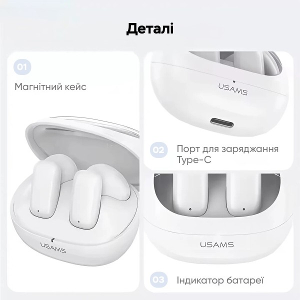 Бездротові навушники Usams US-TD22 TWS Earbuds - TD Series BT5.3 white (BHUTD01)