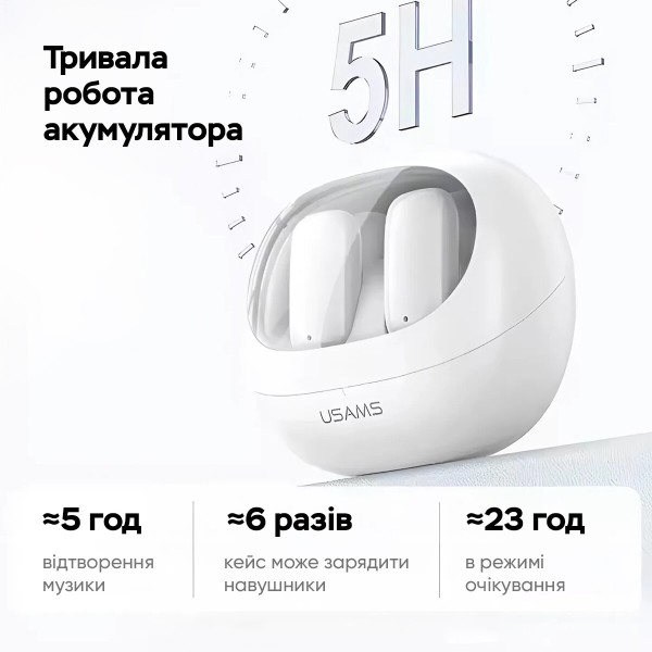 Бездротові навушники Usams US-TD22 TWS Earbuds - TD Series BT5.3 white (BHUTD01)