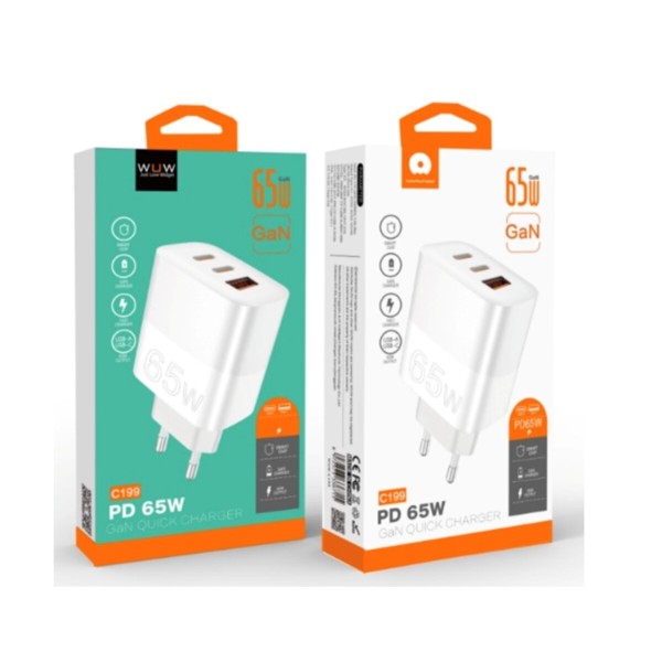 Мережевий зарядний пристрій WUW-C199 PD65W+PD20W+QC18W GaN C white (6972573336715)