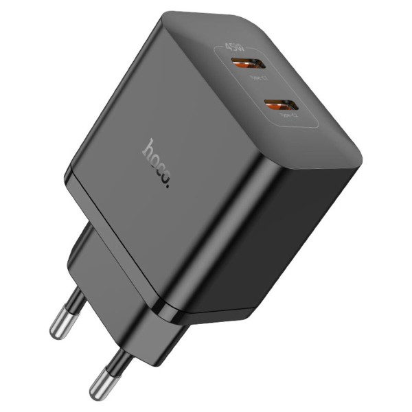 Мережевий зарядний пристрій HOCO N35 Streamer dual-port PD45W GaN (2C) charger(EU) Black (6931474797193)