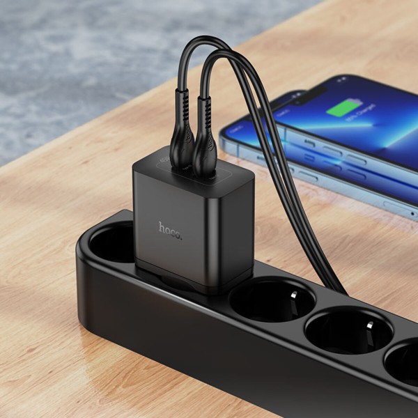Мережевий зарядний пристрій HOCO N35 Streamer dual-port PD45W GaN (2C) charger(EU) Black (6931474797193)
