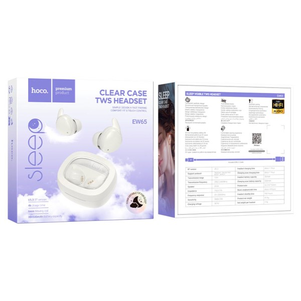 Бездротові навушники HOCO EW65 Shadow true wireless sleep BT headset Milky white (6942007623582)