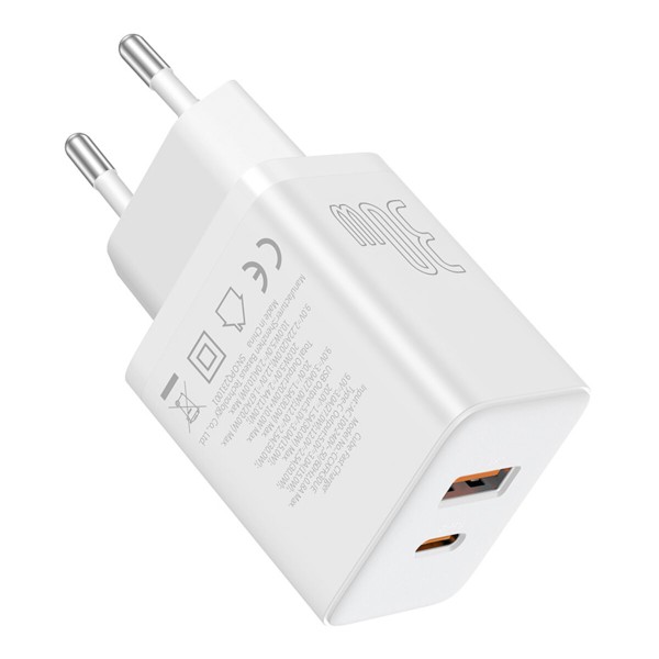 Мережевий зарядний пристрій Baseus Cube Fast Charger C+U 30W EU Moon White (P10111404213-00)