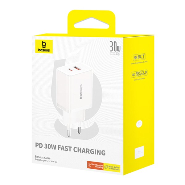 Мережевий зарядний пристрій Baseus Cube Fast Charger C+U 30W EU Moon White (P10111404213-00)