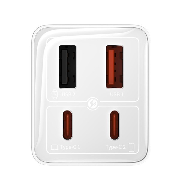 Мережевий зарядний пристрій Baseus GaN6 Pro Fast Charger 2C+2U 65W  EU Moon White((With:Mini White Cable Type-C to Type-C 100W(20V/5A) 1m White） (P10162701213-00)