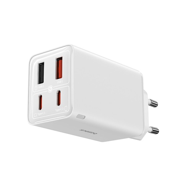 Мережевий зарядний пристрій Baseus GaN6 Pro Fast Charger 2C+2U 65W  EU Moon White((With:Mini White Cable Type-C to Type-C 100W(20V/5A) 1m White） (P10162701213-00)