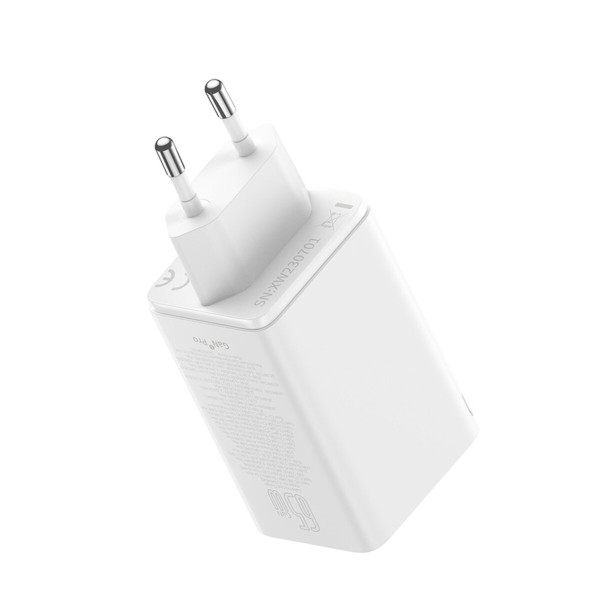 Мережевий зарядний пристрій Baseus GaN6 Pro Fast Charger 2C+2U 65W  EU Moon White((With:Mini White Cable Type-C to Type-C 100W(20V/5A) 1m White） (P10162701213-00)