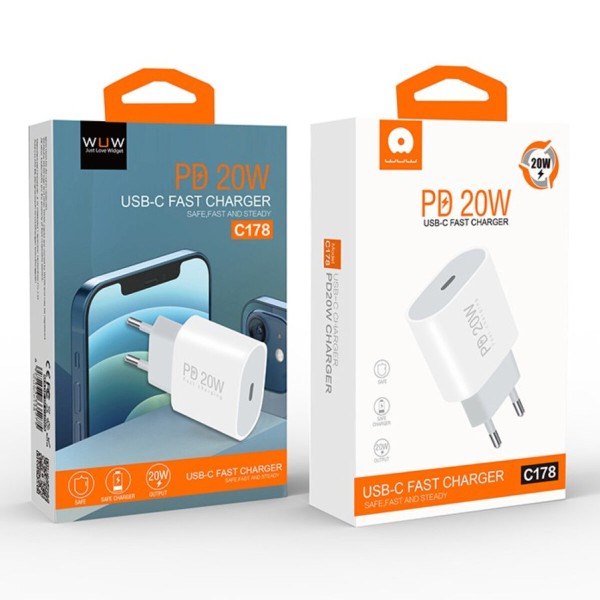 Мережевий зарядний пристрій WUW-C178 1Type-C PD20W  white (WUW-C178)