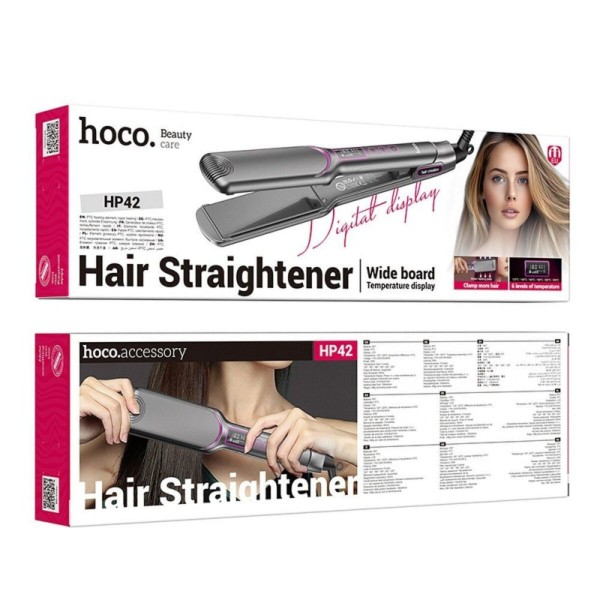 Гребінець для випрямлення волосся з цифровим дисплеєм HOCO HP42 Wide board hair straightener with digital display(EU) Gray (6942007631648)