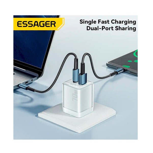 Мережевий зарядний пристрій ESSAGER EZCT70 Gan 1USB 1T-C 70W white (EZCT70-YQB02-Z)