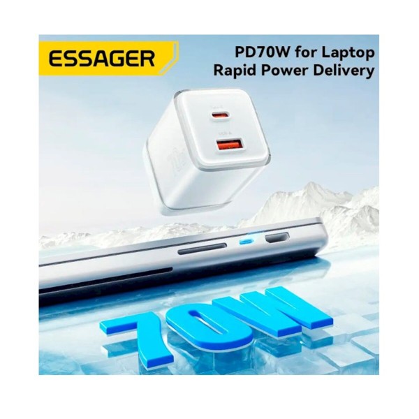 Мережевий зарядний пристрій ESSAGER EZCT70 Gan 1USB 1T-C 70W white (EZCT70-YQB02-Z)