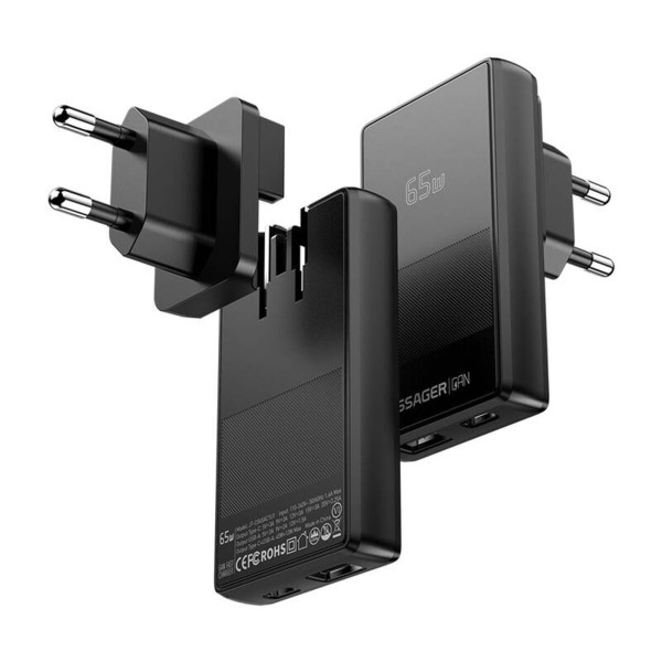 Мережевий зарядний пристрій ESSAGER Ultra Thin Gan 65W 1C1A BLACK (ECT65W-QCB01-Z)