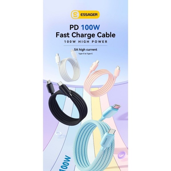 Кабель ESSAGER Waves Type-C to Type-C 100W 1m white (EXCTT1-WL02-P)
