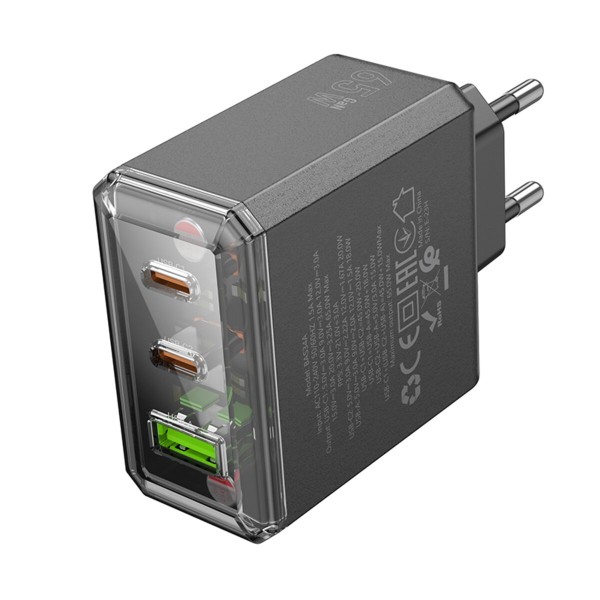 Мережевий зарядний пристрій BOROFONE BAS34A Treasure PD65W(2C1A) charger(EU) Black (6941991110740)