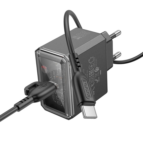 Мережевий зарядний пристрій BOROFONE BAS31A Treasure single port PD35W charger set(C to C)(EU) Black (6941991110627)