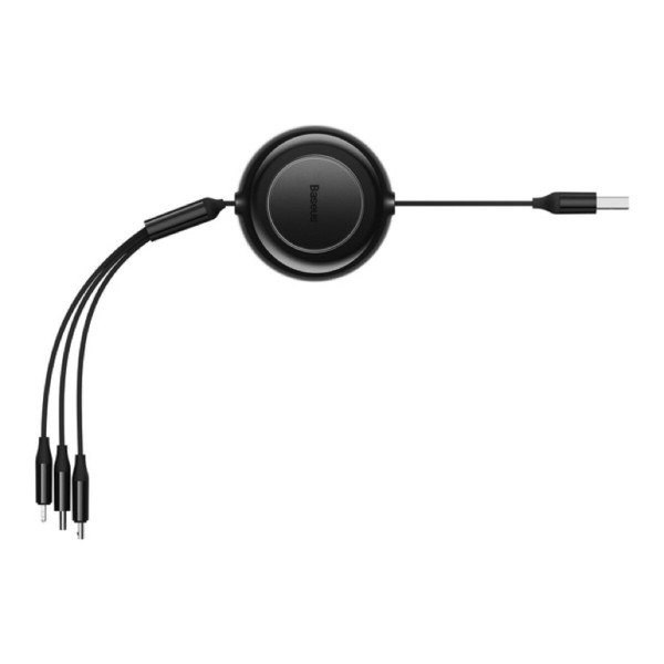 Кабель Baseus Bright Mirror 2 Series Retractable 3-in-1 Fast Charging  Data Cable USB to M+L+C 3.5A 1.1m Black (CAMJ010001)