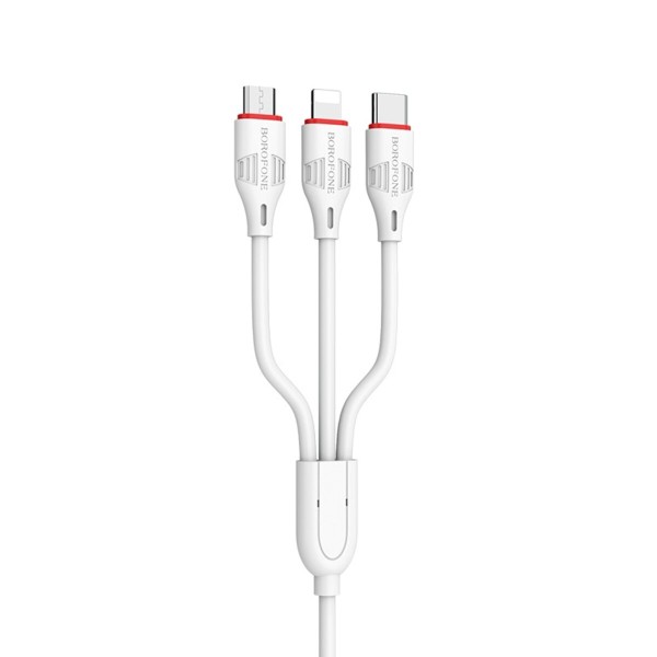 Кабель BOROFONE BX17 3-in-1 Enjoy charging cable for iP+Micro+Type-C White (6957531099369)