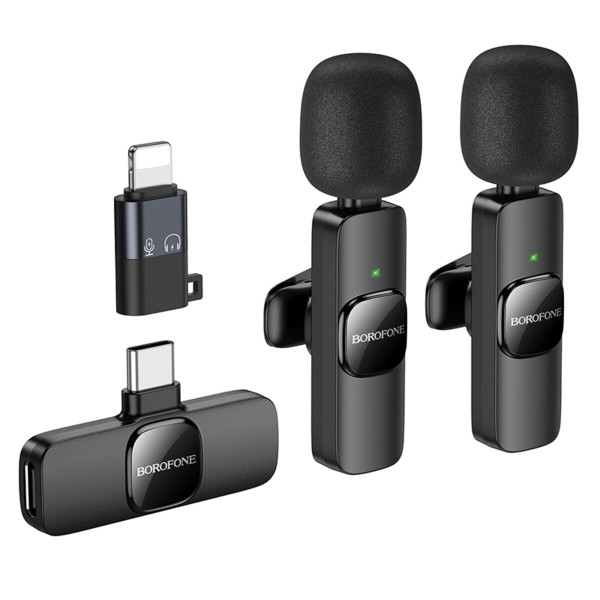 Бездротова мікрофонна система BOROFONE BFK15 Dual-mic lavalier wireless digital microphone (iP/Type-C) Black (6941991117107)
