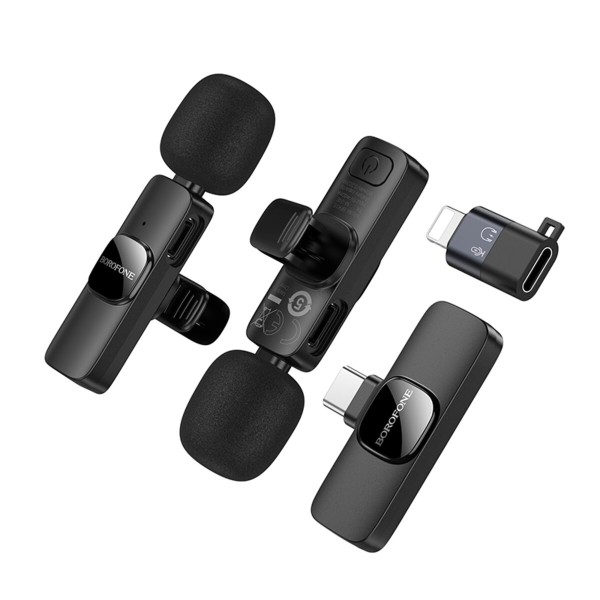 Бездротова мікрофонна система BOROFONE BFK15 Dual-mic lavalier wireless digital microphone (iP/Type-C) Black (6941991117107)