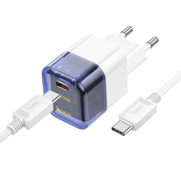 Мережевий зарядний пристрій HOCO C125A Transparent tribute single-port PD20W charger set(Type-C to Type-C) Transparent Blue (6931474798381)