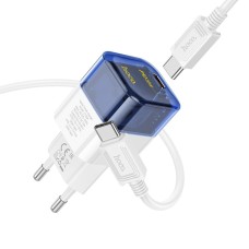 Мережевий зарядний пристрій HOCO C125A Transparent tribute single-port PD20W charger set(Type-C to Type-C) Transparent Blue (6931474798381)