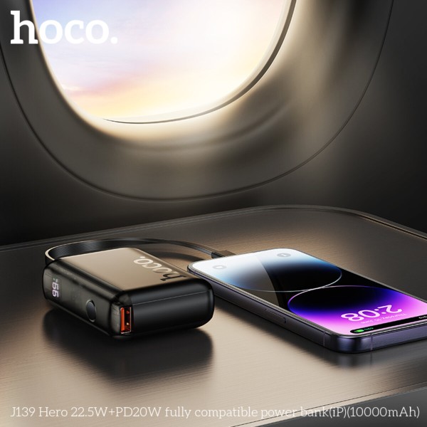 Зовнішній акумулятор HOCO J139 Hero 22.5W+PD20W fully compatible power bank(iP)(10000mAh) Black (6942007636469)