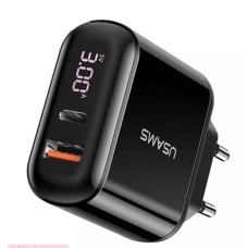 Мережевий зарядний пристрій UsamsUS-CC085 T23 QC3.0+PD3.0 18W Digital Display black (CC85TC01)