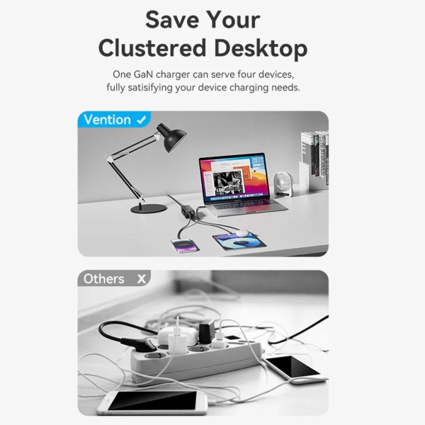 Мережевий зарядний пристрій Vention 4-Port USB (C + C + A + A) GaN Charger (100W/100W/18W/18W) EU-Plug Black (FBSBG-EU)