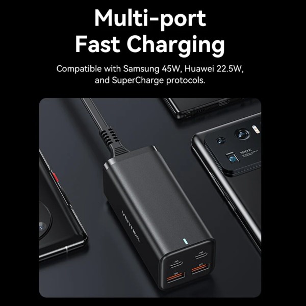 Мережевий зарядний пристрій Vention 4-Port USB (C + C + A + A) GaN Charger (100W/100W/18W/18W) EU-Plug Black (FBSBG-EU)