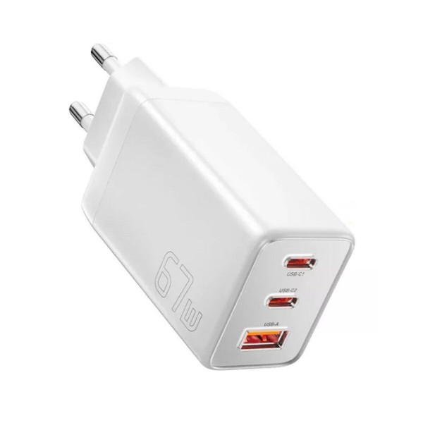 Мережевий зарядний пристрій ESSAGER ECT67W Gan 1USB 2T-C 67W white (ECT67W-LJB02-Z)