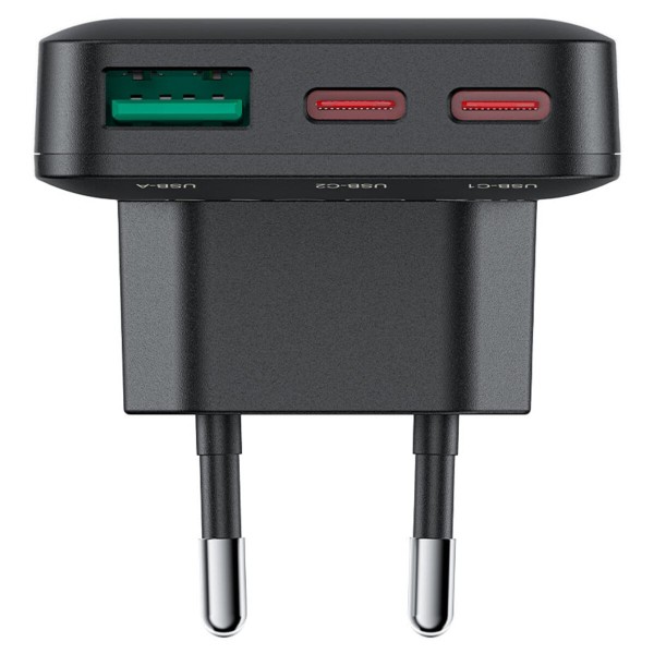 Мережевий зарядний пристрій ACEFAST A100 PD65W GaN 2C+A ultra-thin Charger Black (6974316283492)
