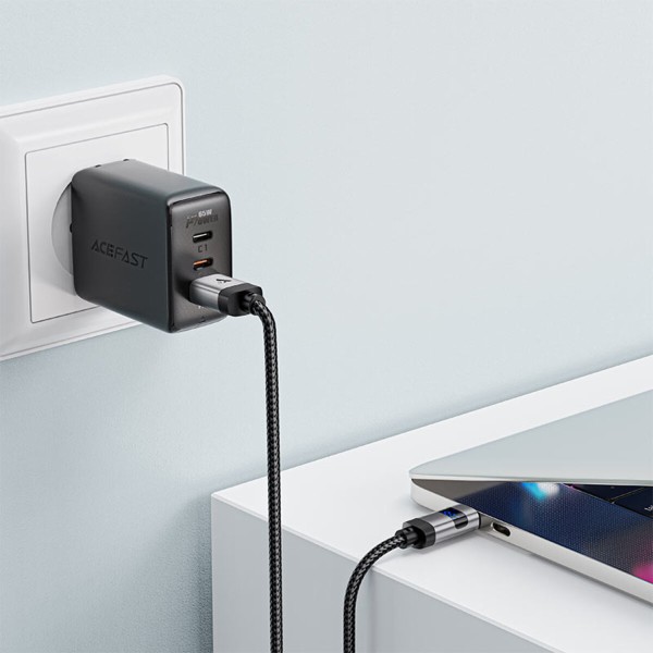 Кабель ACEFAST C15-04 USB-A to USB-C zinc alloy digital display braided charging data cable Black (6974316283737)