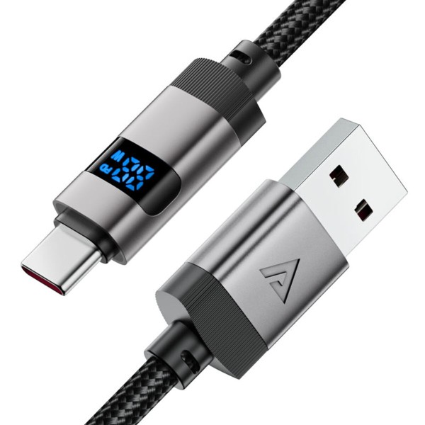 Кабель ACEFAST C15-04 USB-A to USB-C zinc alloy digital display braided charging data cable Black (6974316283737)