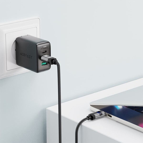 Кабель ACEFAST C15-03 USB-C to USB-C zinc alloy digital display braided charging data cable Black (6974316283720)