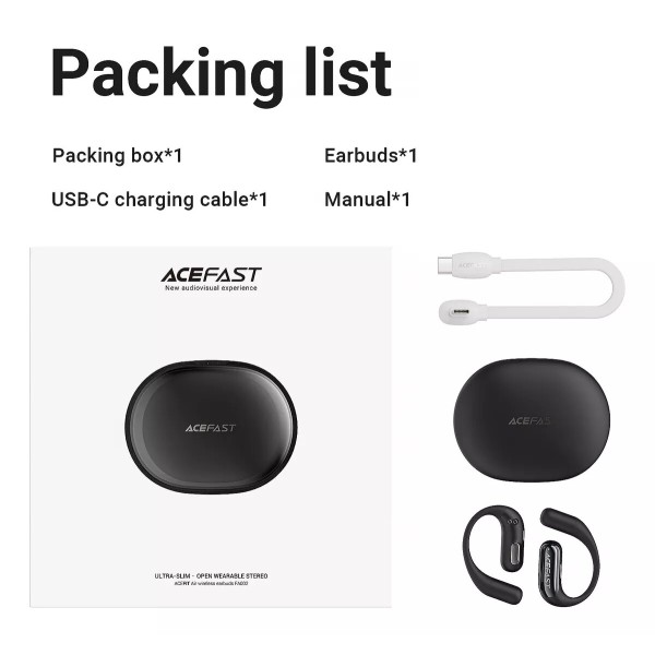 Бездротові навушники ACEFAST FA002 ACEFIT Air wireless earbuds Black (6974316283621)