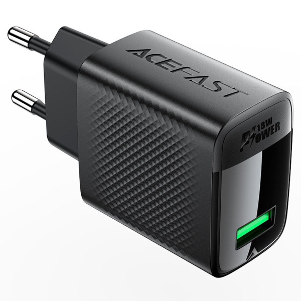 Мережевий зарядний пристрій ACEFAST A90 QC18W GaN single USB-A charger set (P3) (EU) Black (6974316280064)