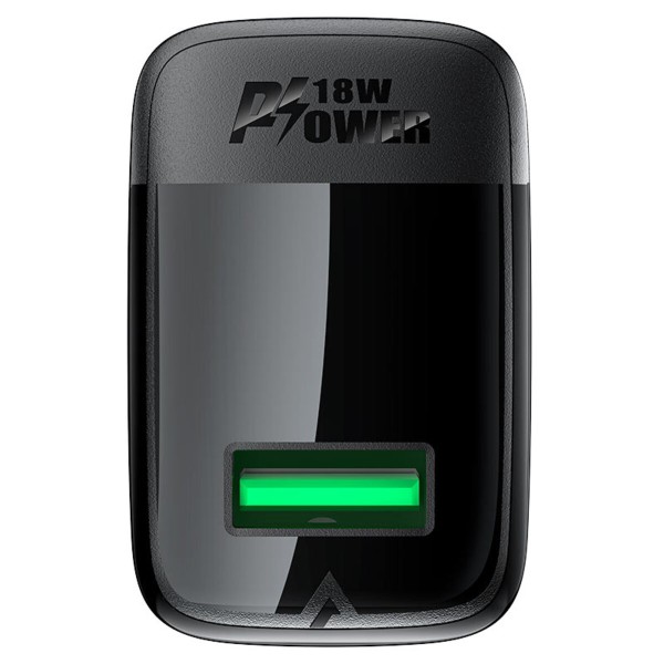 Мережевий зарядний пристрій ACEFAST A90 QC18W GaN single USB-A charger set (P3) (EU) Black (6974316280064)