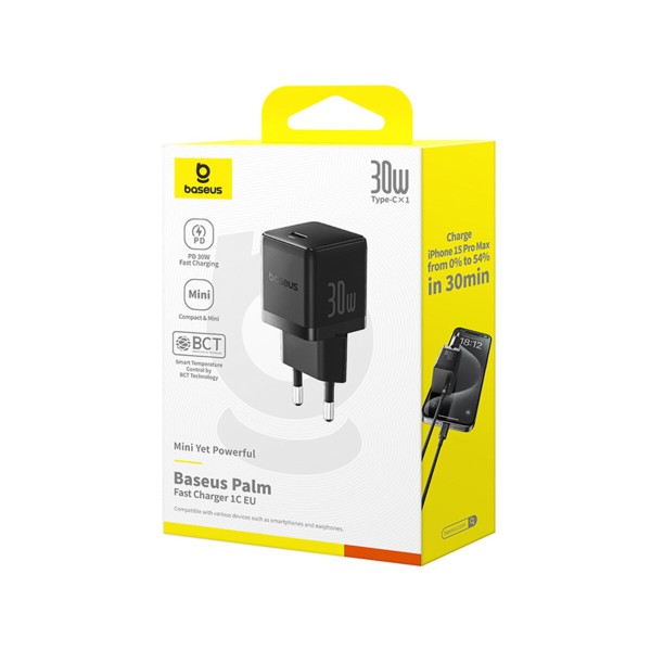 Мережевий зарядний пристрій Baseus Palm Fast Charger 1C 30W EU Cluster Black (P10111605113-00)