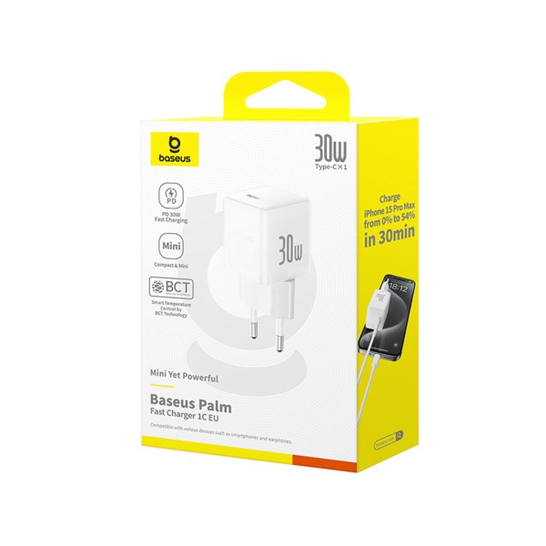 Мережевий зарядний пристрій Baseus Palm Fast Charger 1C 30W EU Moon White (P10111605213-00)