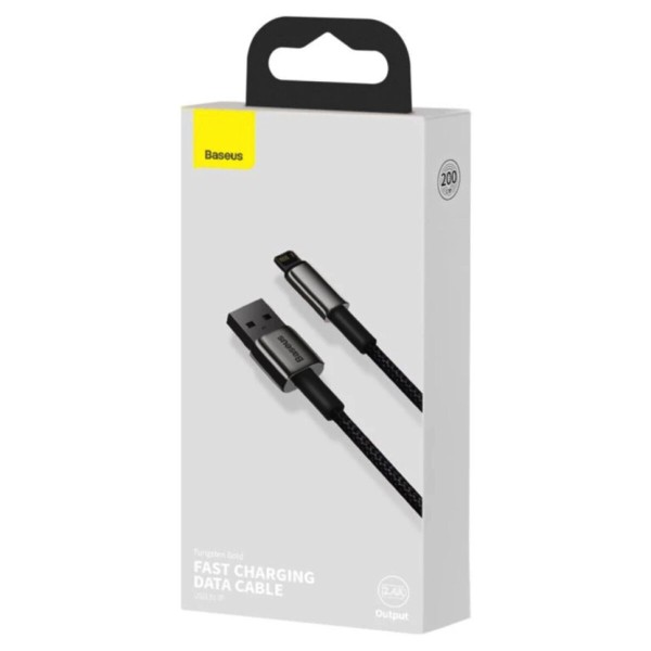 Кабель Baseus Tungsten Gold Fast Charging Data Cable USB to iP 2.4A 2m Black (CALWJ-A01)