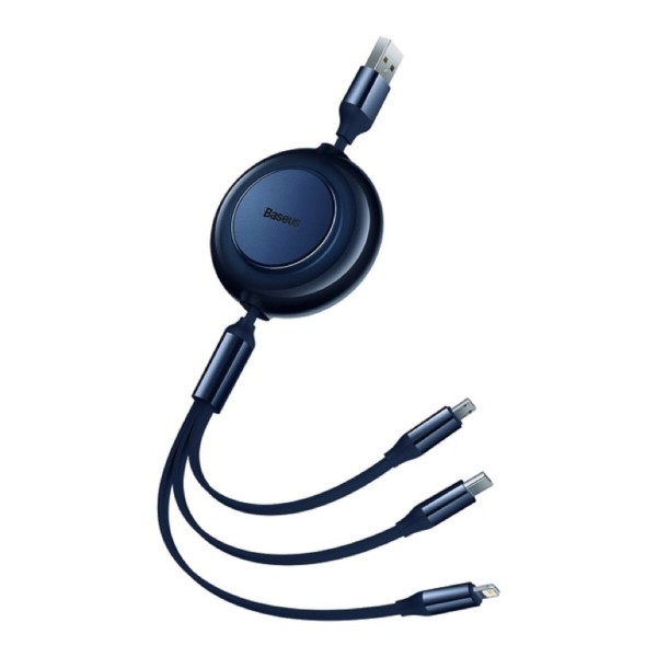 Кабель Baseus Bright Mirror 2 Series Retractable 3-in-1 Fast Charging  Data Cable USB to M+L+C 3.5A 1.1m Blue (CAMJ010003)