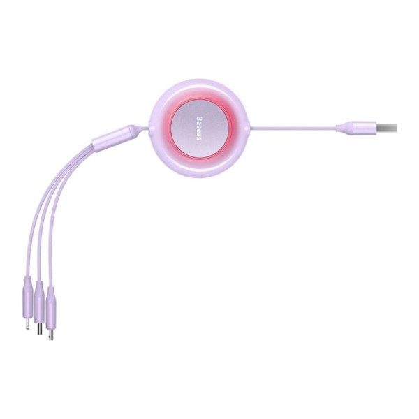Кабель Baseus Bright Mirror 2 Series Retractable 3-in-1 Fast Charging  Data Cable USB to M+L+C 3.5A 1.1m Purple (CAMJ010005)