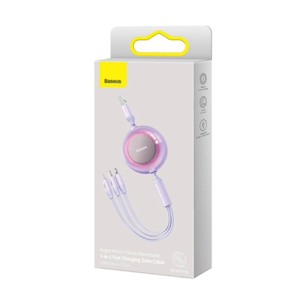 Кабель Baseus Bright Mirror 2 Series Retractable 3-in-1 Fast Charging  Data Cable USB to M+L+C 3.5A 1.1m Purple (CAMJ010005)