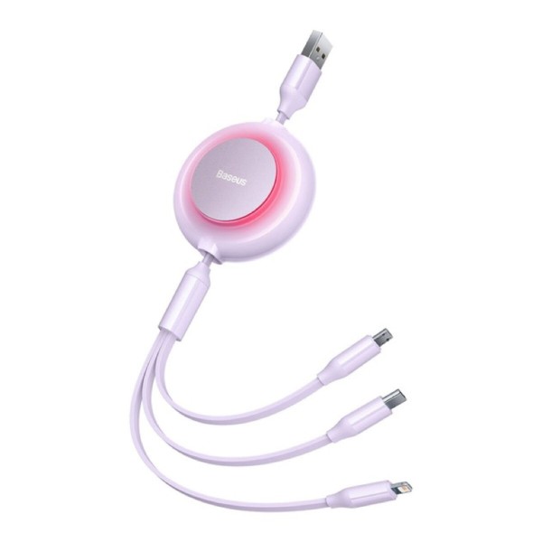 Кабель Baseus Bright Mirror 2 Series Retractable 3-in-1 Fast Charging  Data Cable USB to M+L+C 3.5A 1.1m Purple (CAMJ010005)