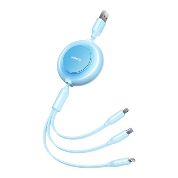Кабель Baseus Bright Mirror 2 Series Retractable 3-in-1 Fast Charging  Data Cable USB to M+L+C 3.5A 1.1m Sky Blue (CAMJ010017)