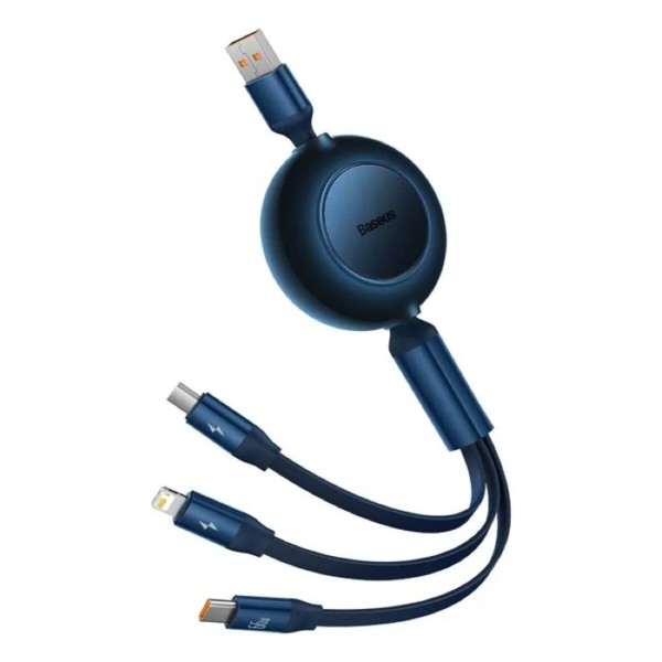 Кабель Baseus Bright Mirror 2 Series Retractable 3-in-1 Fast Charging  Data Cable USB to M+L+C 66W 1.1m Blue (CAMJ010103)